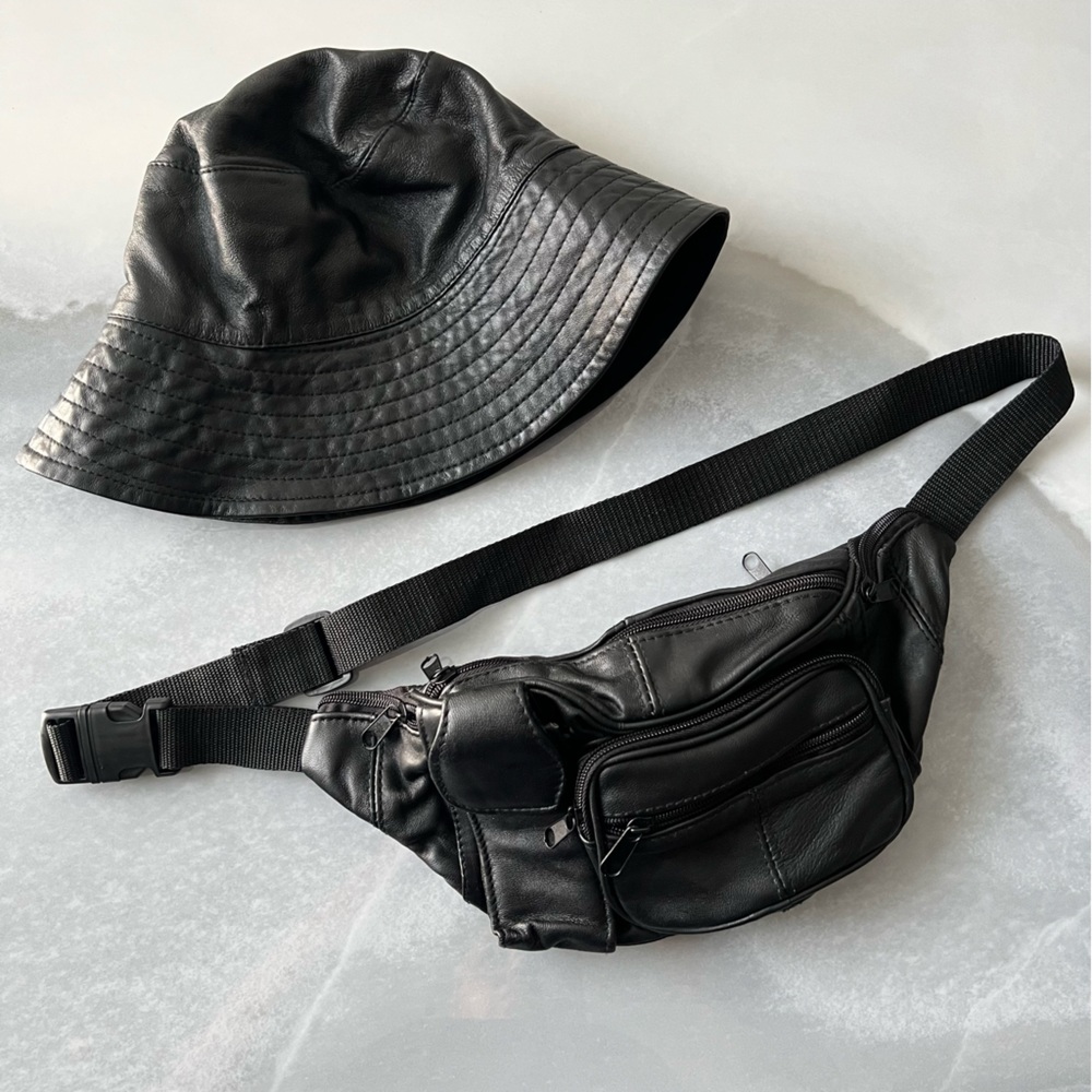 Vintage 90’s Leather Bucket Hat & Belt Bag